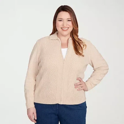 Alfred Dunner Plus Size Classic Zip-front Chenille Collared Cardigan Sweater In Multi