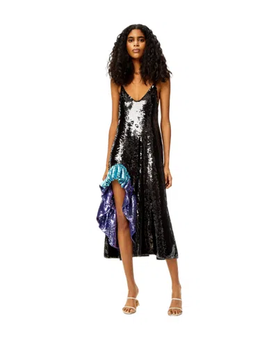Loewe Sequin Ruffle Dress In Wool In Black