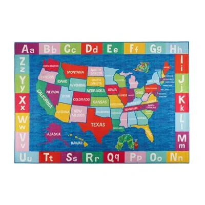 Eric Carle Elementary Usa Map Print Loomed Rectangular Indoor Accent Rug In Red