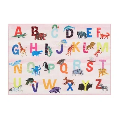 Eric Carle Elementary Alphabet Print Loomed Rectangular Indoor Accent Rug In Pink