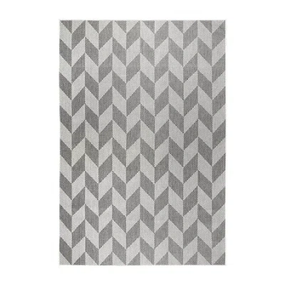 Nicole Miller Country Calla Herringbone Washable Outdoor Rectangular Area Rug In Black