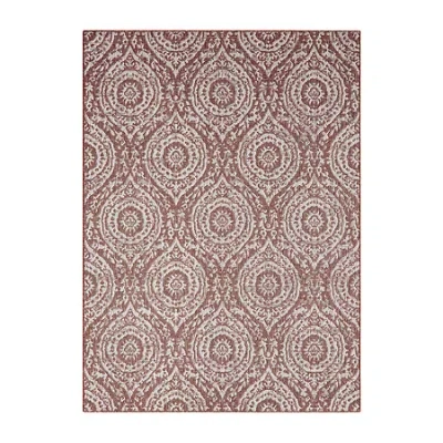Nicole Miller Country Zoe Damask Outdoor Rectangular Area Rug In Red