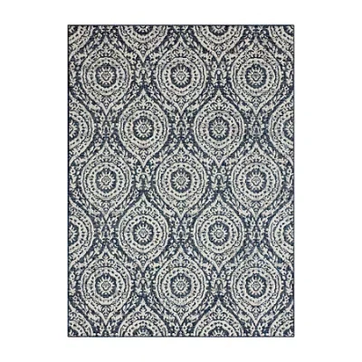 Nicole Miller Country Zoe Damask Outdoor Rectangular Area Rug In Blue