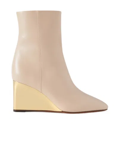 Chloé 80mm Rebecca Leather Wedge Boots In Neutral