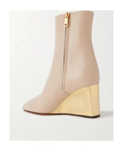 Chloé 80mm Rebecca Leather Wedge Boots In Neutral