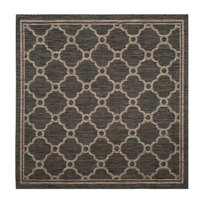 Safavieh Courtyard Collection Ian Geometric Indoor/outdoor Square Area Rug In Black