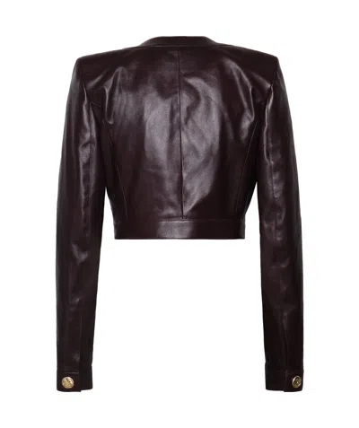 Chloé Bordeaux Cropped Jacket With U Neck In Leather Woman In Burgundy