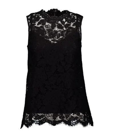 Dolce & Gabbana Floral Cordonetto Lace Top In Black