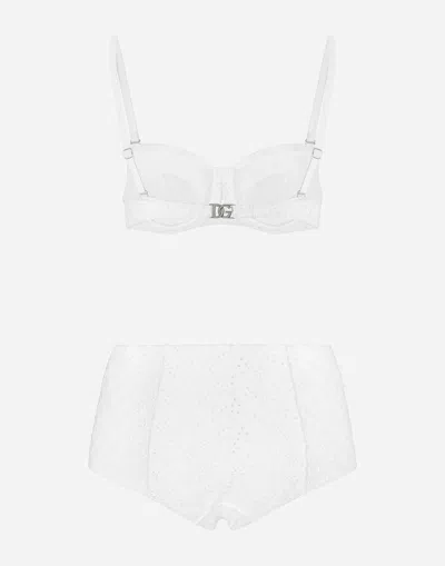 Dolce & Gabbana Broderie Anglaise High-waisted Bikini In White