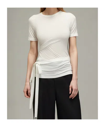 Y-3 3-striped Drawstring T-shirt In White