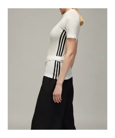 Y-3 3-striped Drawstring T-shirt In White