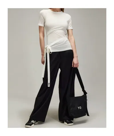 Y-3 3-striped Drawstring T-shirt In White