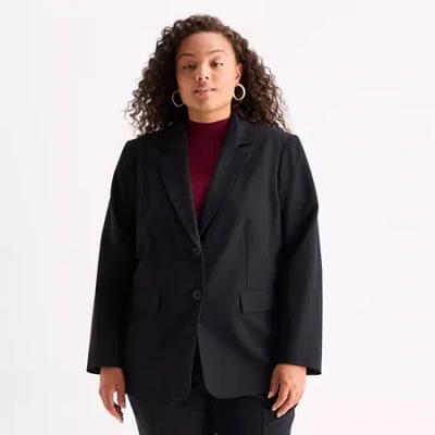 Worthington Womens Plus Regular Fit Blazer In Black