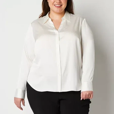 Worthington Womens Plus Cuffed Long Sleeve Regular Fit Button-down Shirt In White