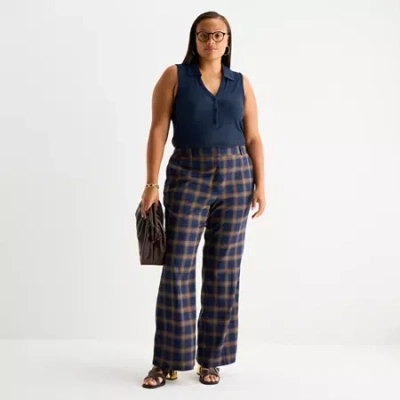 Worthington Womens Plus Sleeveless Blouse In Blue