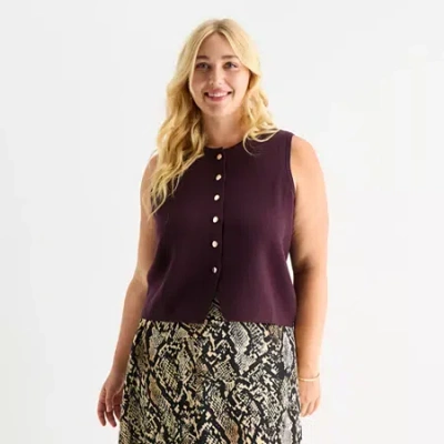 Worthington Plus Womens Crew Neck Sleeveless Pullover Sweater In Purple