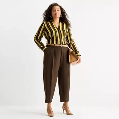 Worthington Plus Womens Tapered Pleated Pant In Brown