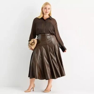 Worthington Womens Plus Long Pleated Skirt In Brown