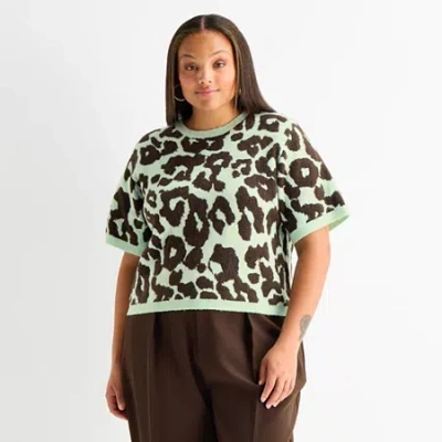 Worthington Plus Womens Crew Neck Short Sleeve Pullover Sweater In Multi