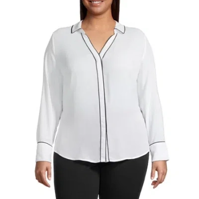 Liz Claiborne Womens Plus Vent Long Sleeve Regular Fit Button-down Shirt In White