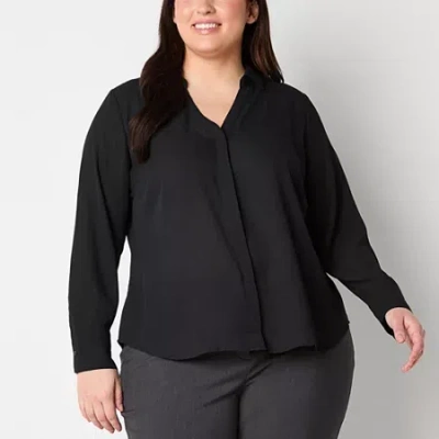 Liz Claiborne Womens Plus Vent Long Sleeve Regular Fit Button-down Shirt In Black