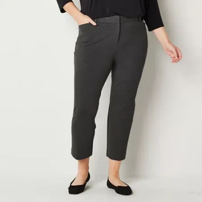 Liz Claiborne Emma Ponte Womens Plus Ankle Mid Rise Ankle Pant In Gray