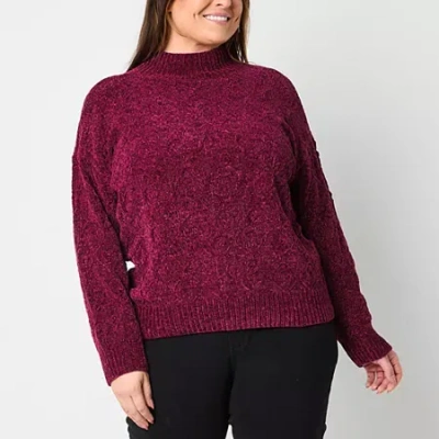 Liz Claiborne Plus Womens Mock Neck Long Sleeve Pullover Sweater In Red