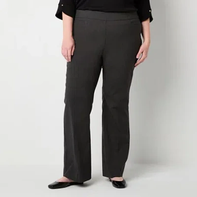 Liz Claiborne Lisa Womens Plus Flare Mid Rise Pull-on Pant In Black