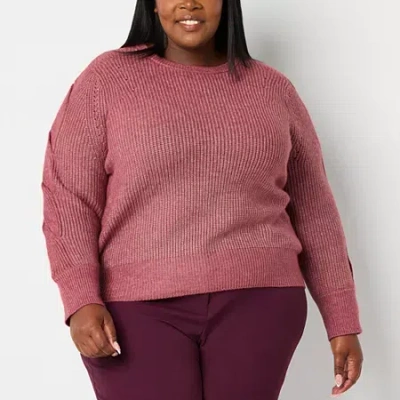 Liz Claiborne Plus Womens Crew Neck Long Sleeve Pullover Sweater In Red