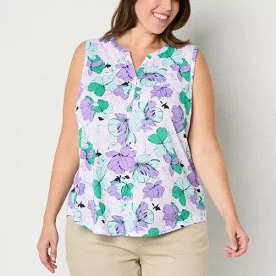 Liz Claiborne Womens Plus Split Crew Neck Sleeveless Tank Top In Purple