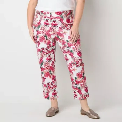 Liz Claiborne Emma Womens Ankle Mid Rise Slim Fit Plus Ankle Pant In White