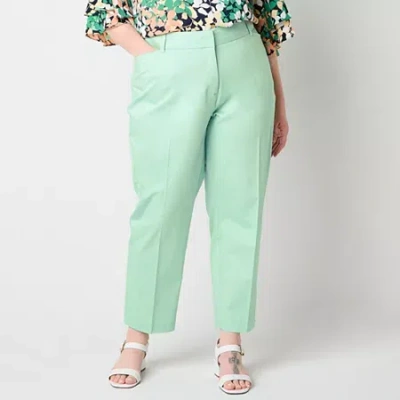 Liz Claiborne Emma Womens Ankle Mid Rise Slim Fit Plus Ankle Pant In Green