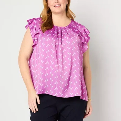 Liz Claiborne Womens Plus Crew Neck Sleeveless Satin Blouse In Purple