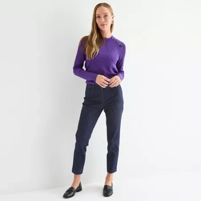 Liz Claiborne Emma Ponte Womens Plus Ankle Mid Rise Ankle Pant In Blue