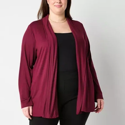 Liz Claiborne Womens Long Sleeve Open Front Plus Cardigan In Red