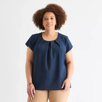 Liz Claiborne Adaptive Texture Tee Womens Easy-on + Easy-off Round Neck Short Sleeve Adaptive Blouse In Blue