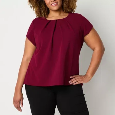 Liz Claiborne Adaptive Texture Tee Womens Easy-on + Easy-off Round Neck Short Sleeve Adaptive Blouse In Red