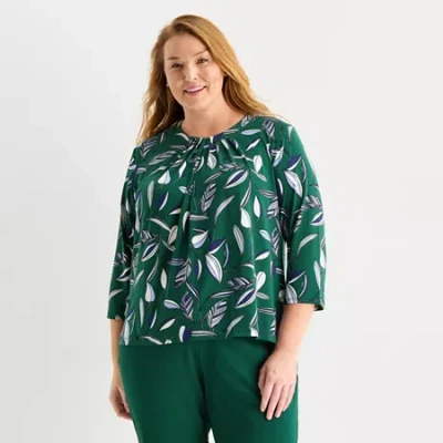 Liz Claiborne Womens Plus Crew Neck 3/4 Sleeve Blouse In Multi