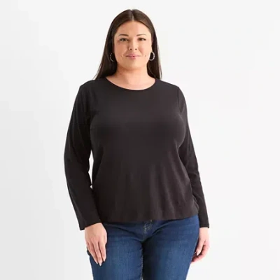 Liz Claiborne Womens Plus Crew Neck Long Sleeve T-shirt In Black
