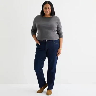 Liz Claiborne Womens Plus Crew Neck Long Sleeve T-shirt In Gray