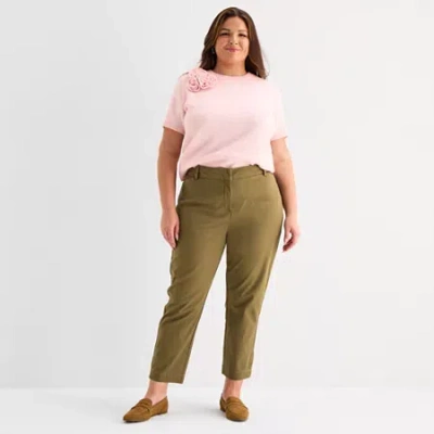 Liz Claiborne Womens Plus Ankle Mid Rise Ankle Pant In Green
