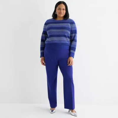 Liz Claiborne Womens Plus Ankle Mid Rise Ankle Pant In Blue