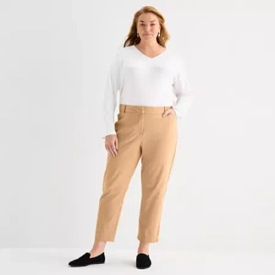 Liz Claiborne Womens Plus Ankle Mid Rise Ankle Pant In Sand