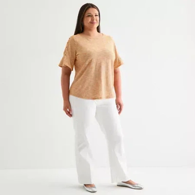 Liz Claiborne Womens Plus Boat Neck Elbow Sleeve Blouse In Yellow