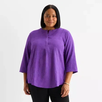 Liz Claiborne Plus Womens Split Crew Neck 3/4 Sleeve Tunic Top In Purple