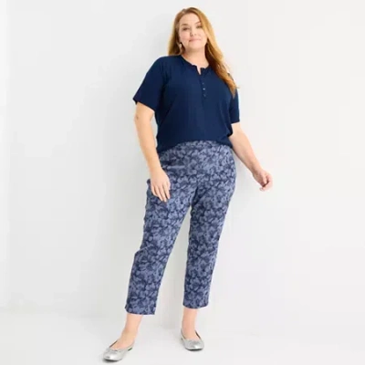 Liz Claiborne Womens Plus Ankle Mid Rise Pull-on Pant In Blue