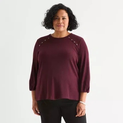 Liz Claiborne Womens Plus Crew Neck 3/4 Sleeve Blouse In Red