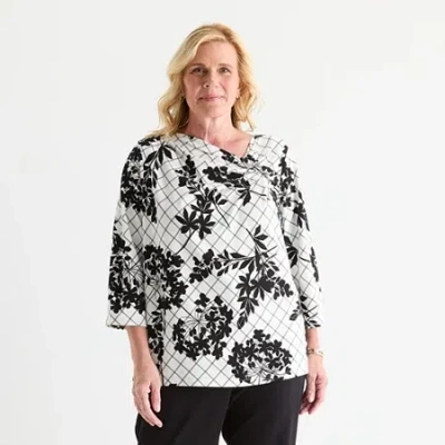 Liz Claiborne Womens Plus Asymmetrical Neck 3/4 Sleeve Blouse In Sand