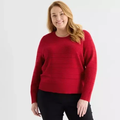 Liz Claiborne Plus Womens Crew Neck Long Sleeve Pullover Sweater In Red