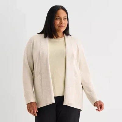 Liz Claiborne Womens Long Sleeve Open Front Plus Cardigan In Yellow